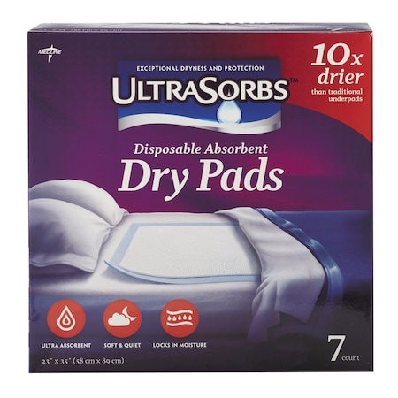 Medline Ultrasorbs Disposable Dry Pads, 23" x 35", Blue, PK7 DRY2336RET7